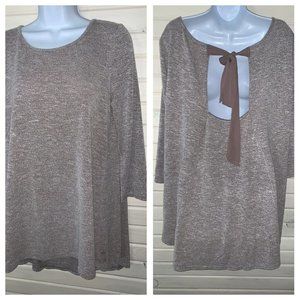BKE RED Sz LARGE Marled Sweater Boho Tunic Sash Bow Tie Back Light Mauve EUC